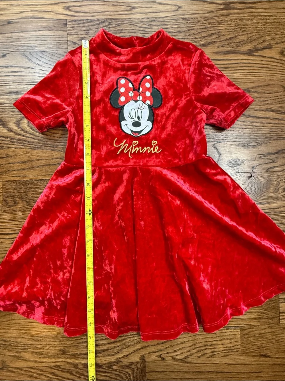 Disney Junior Girls Minnie Mouse Red Velvet Dress Embroidered Bow Detail 3T